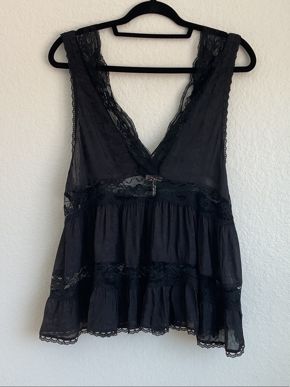 Lace-Trim V-Neck Black Chemise